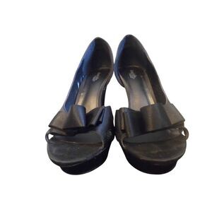 Charlotte Russe Black satin like Bow‎ Peep toe pump heels